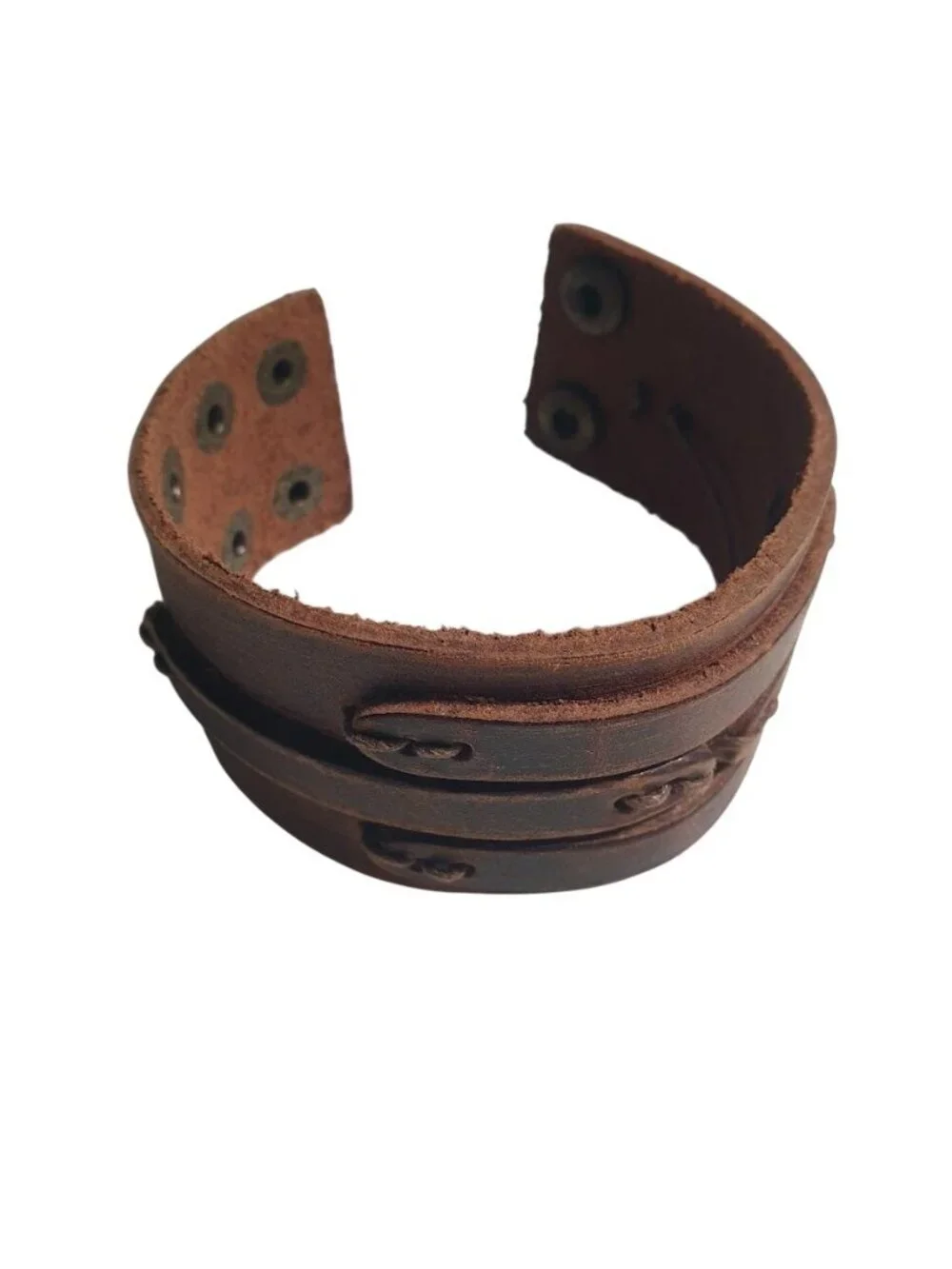 Brown Adjustable Leather Cuff Bracelet Snap Closure Straps Unisex Wristband 7 to